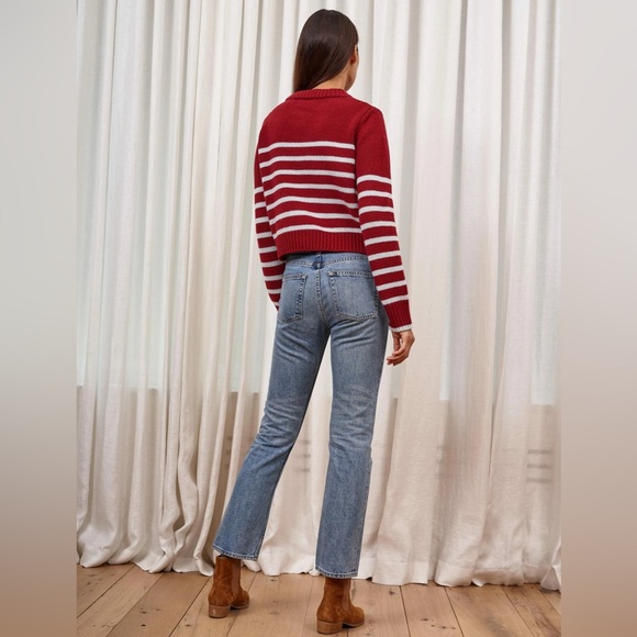 La Ligne BURGUNDY/LIGHT BLUE Cashmere Blend Mini Marin Sweater - Picture 3 of 14